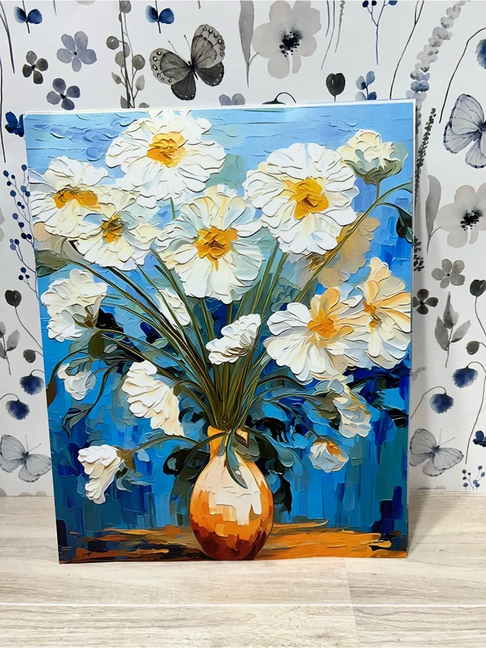 Blue White Floral Prints Set of 5 8x10 Flower Butterfly Wall Art